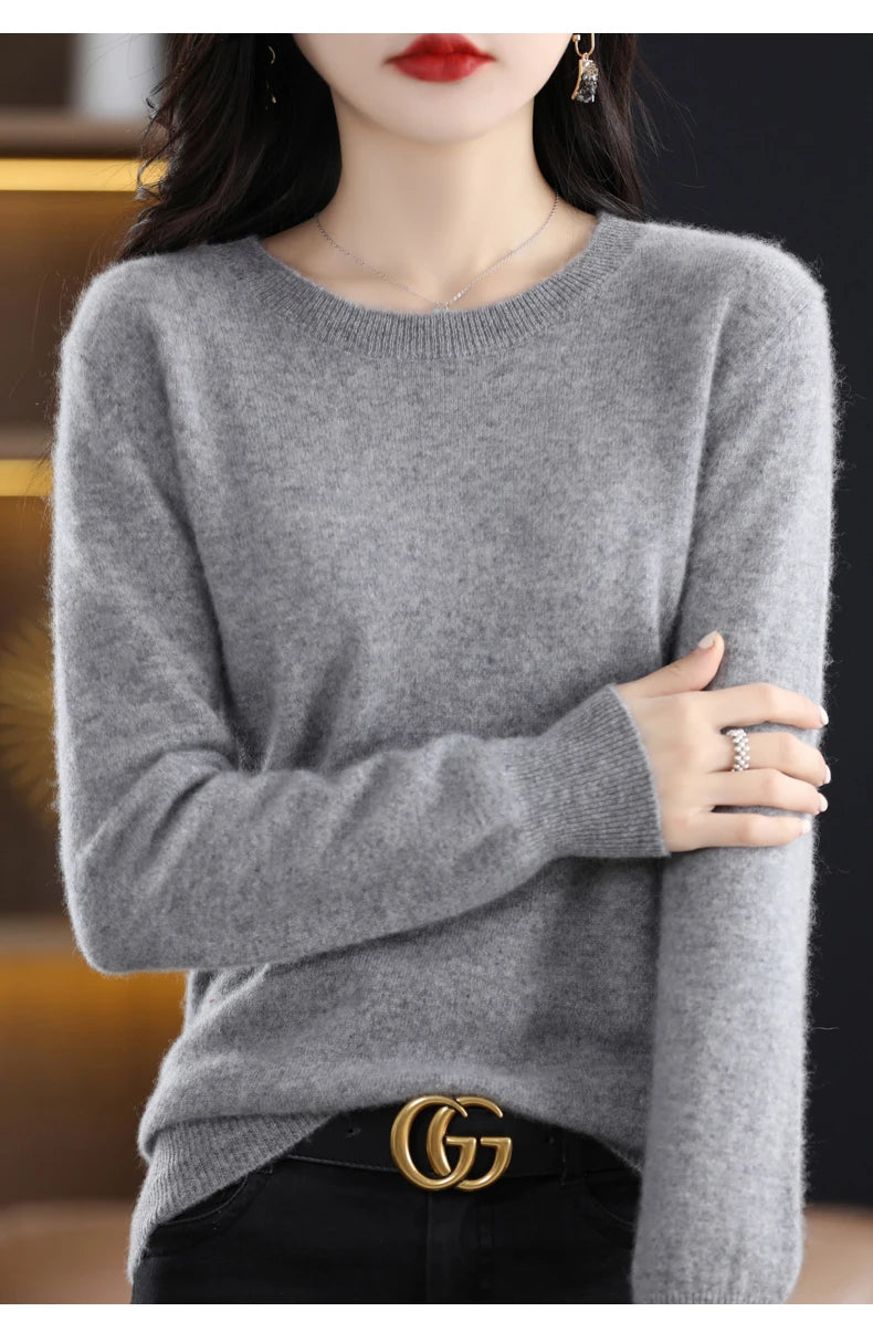 Women 100% Merino Wool Sweater O-Neck Long Sleeve Cashmere Knitwear Pullover Aliselect Fashion Autumn Winter Clothing Tops