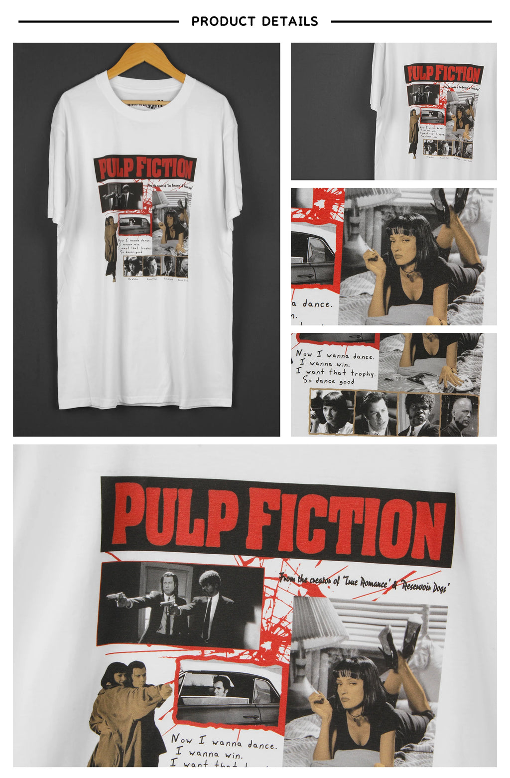 Pulp Fiction T-Shirt Movie Travolta Tarantino Uma Thurman Reservoir Dogs Men's Women Short Sleeves Cotton White Tee Shirt