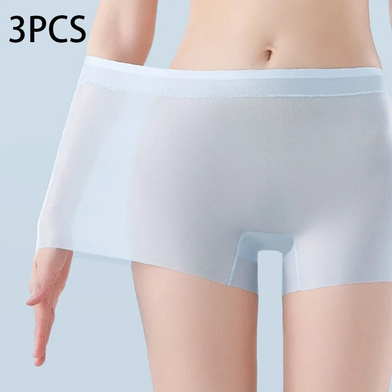 3PCS Summer Ice Silk Women Underwear High Waist Seamless Quick-Dry Anti-Static No Show Panties Plus Size Safety Shorts Invisible