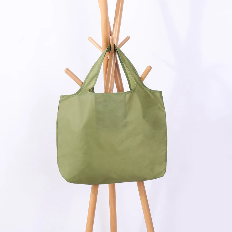 BIG Eco-Friendly Folding Shopping Bag Reusable Portable Shoulder Handbag for Travel Grocery simple solid color grocery bag