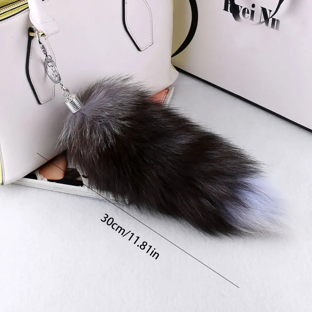 1Pcs Huge Real Fox Tail Keychain Tassel Bag Cosplay Toy Handbag Accessories Hook Pendant Halloween Cosplay