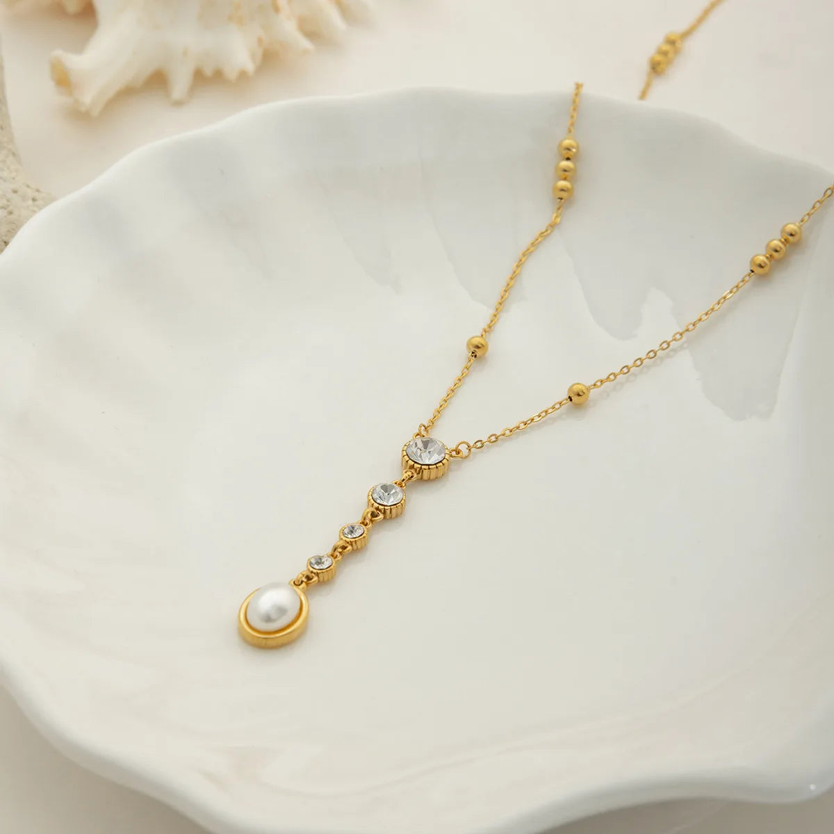 Ars 18k Gold Plated Stainless Steel Y Necklaces Pearl Tassel Necklaces Women's Multi Zircon Lariat Necklace Jewelry Gift for Her