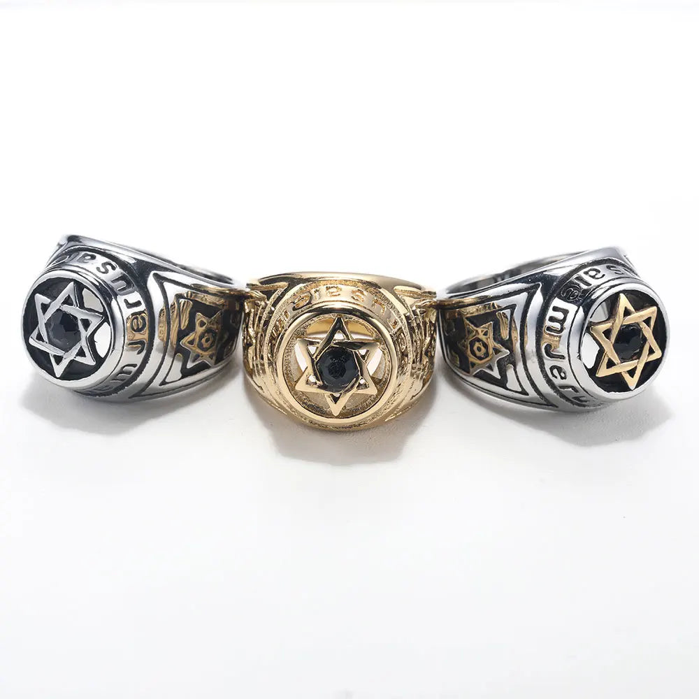 New Trendy Ouroboros Hexagram Rings Black Fashion Men's Rings with rhinestone Religious Accessories Hip Hop Punk Jewelry Party