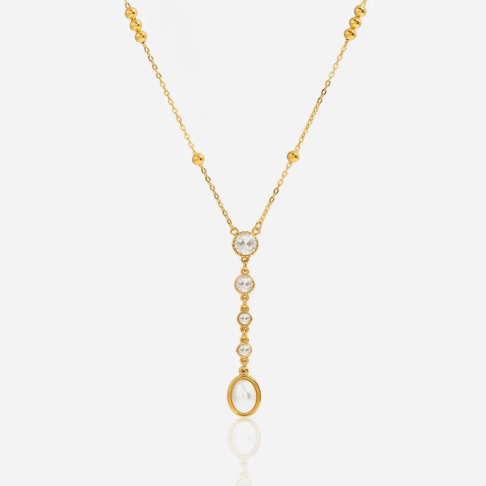 Ars 18k Gold Plated Stainless Steel Y Necklaces Pearl Tassel Necklaces Women's Multi Zircon Lariat Necklace Jewelry Gift for Her