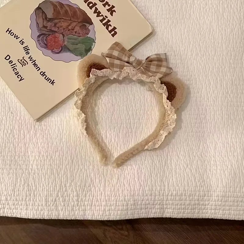1 cute bear ear headband, soft hair accessory, Valentine's Day gift, theme party, casual outfit
