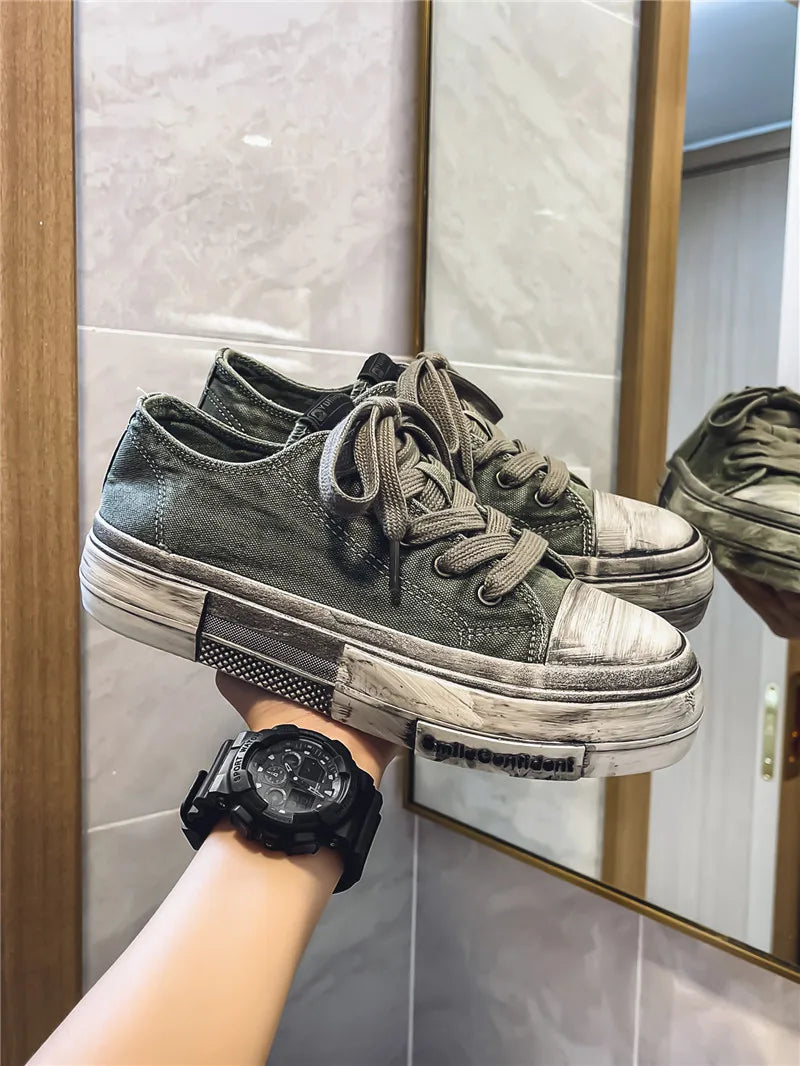 Schwarze Four Seasons Herren Stoffschuhe Modisch retro Make dirty style Freizeit Outdoor Party Street walking Jugend Schuhe
