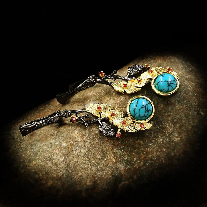 Bohemian Style Ladies Turquoise Earrings 925 Silver Black Gold Jewelry Vintage Ladies Jewelry Earrings Line Up Party Earrings