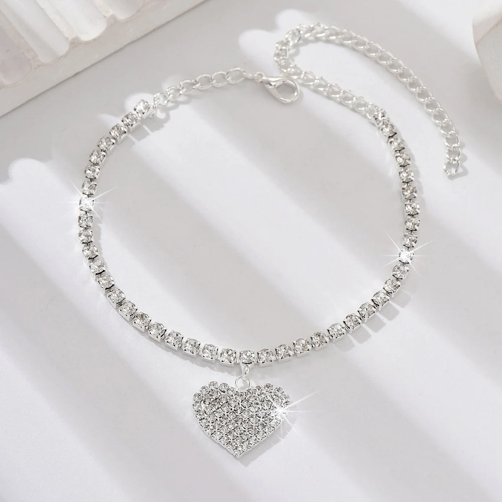 1PC Women's Simple and Premium Copper Inlaid Water Diamond Love Foot Chain Bracelet Accessories Wedding Party Fashion Jewelry