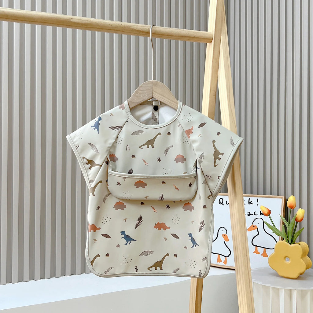 Newest Cute Baby Waterproof Bib Toddler Baberos Bavoir Short Sleeve Apron Cartoon Animals Children Feeding Smock Bib Baby Stuff