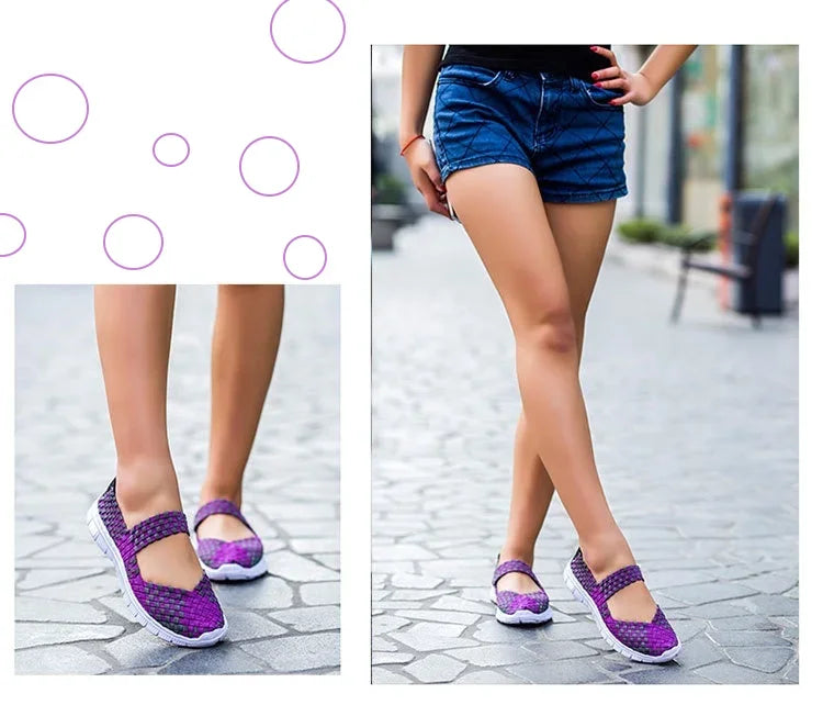 Plus Size Women Flat Shoes  Elastic Band Weave Shoes Women Comfort Flat Shoes Women Casual Loafers Zapatos De Mujer