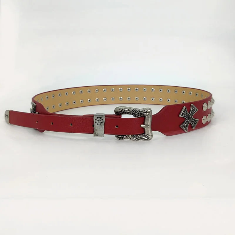 Unisex Cross Jeans Belt FeMale Gothic Accessory Punk Y2k Designer Belts For Women Hip hop Plus Size Rivet Black Men's Belt male