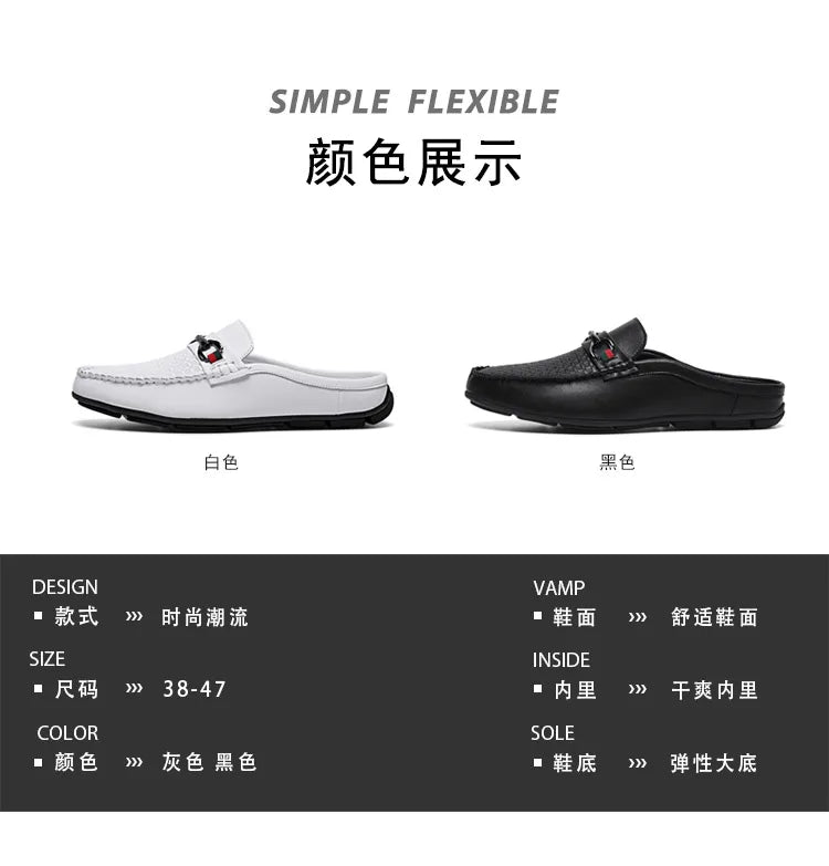 Large Size Mules Men Half Shoes For Man Slippers Leather Mens Semi-Drag Casual Shoes Backless Loafers Male Slides Flats Sandals
