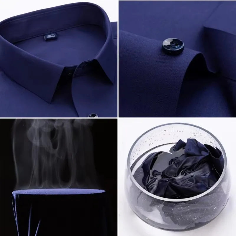 New Stretch Anti-Wrinkle Mens Shirts Long Sleeve Dress Shirt For Slim Fit Bamboo Fiber Business Blouse Social White Shirt Formal
