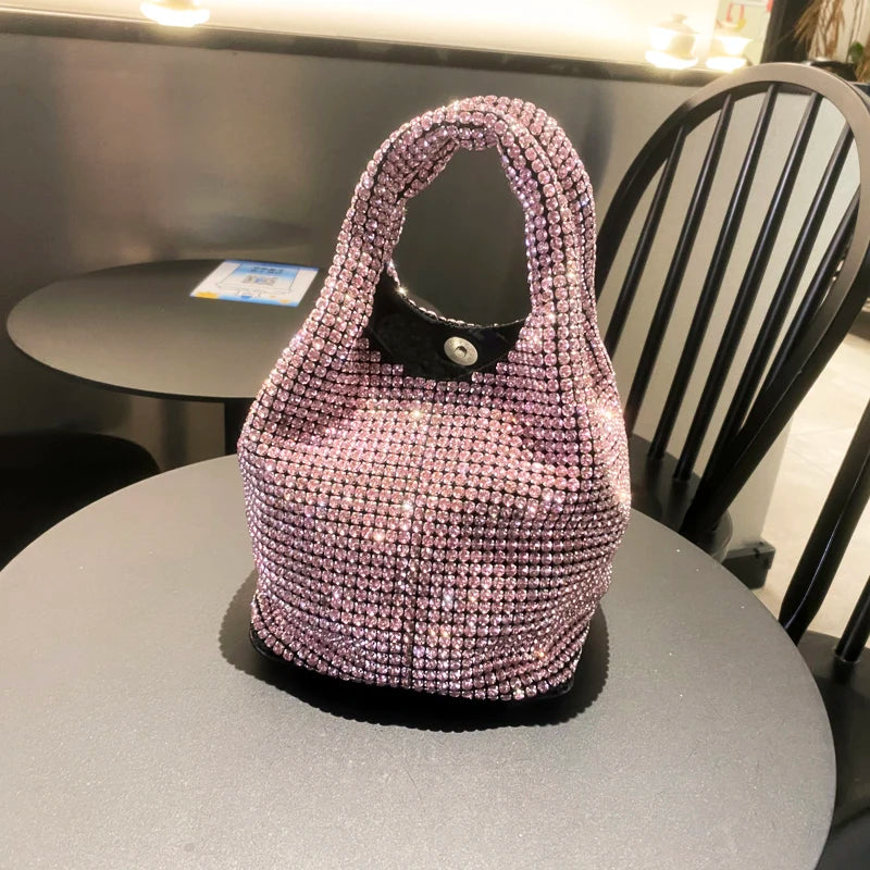 Shiny Crystal Clutch purse bucket Shoulder bag rhinestone Handmade purses and handbags luxury Designer Evening clutch Bag Purse
