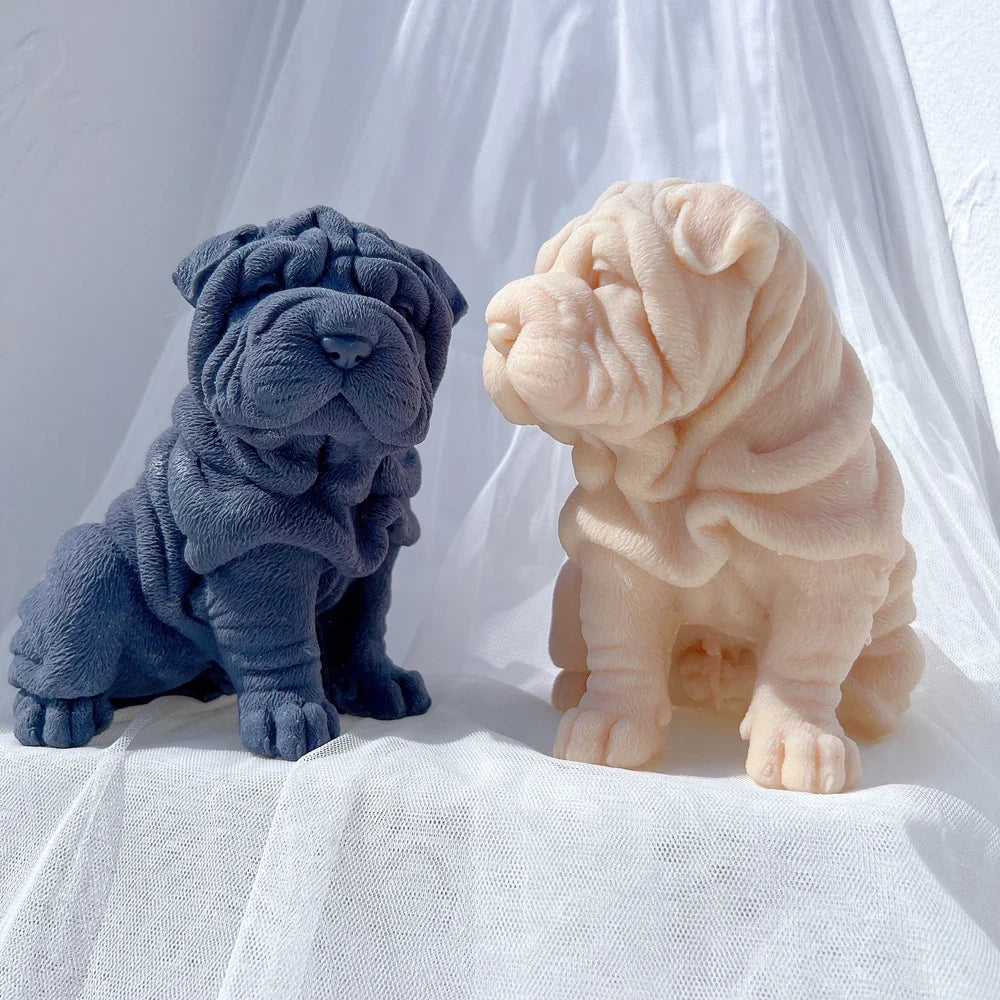 Shar Pei Dog Puppy Candle Mold Animal Puppies Soy Wax Silicone Mould Dog Lover Home Decor