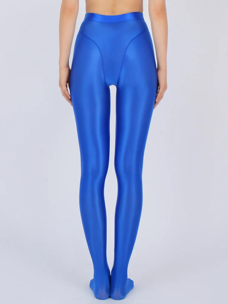 Sexy Women Thin Sheer See Through High Waist Sexy Tight Silk Shiny Pencil Pant Oil Glossy Candy Color Yoga Leggings Pants