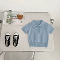 Koreanische Baby-Kapuzen-Tops für Frühling/Sommer 2026, elastisch, mit Umlegekragen, Eisseide, gestrickt, kurzärmlig, dünn, für den Sommer