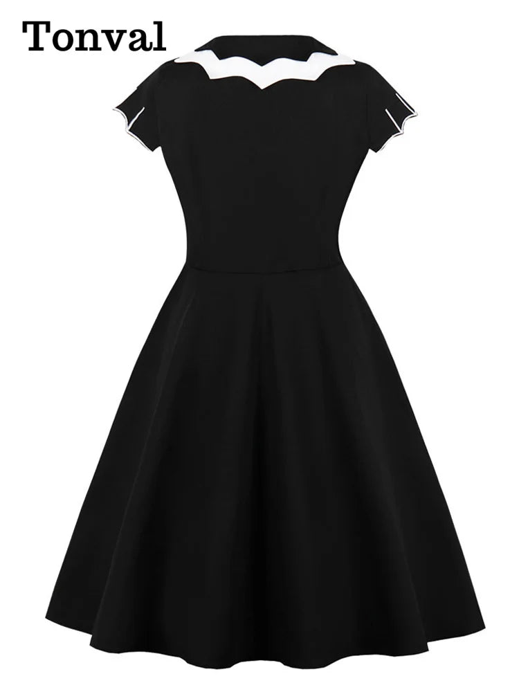 Tonval Bat Embroidery Halloween Costumes Party Vintage Dresses for Women Cap Sleeve Keyhole Front Retro A Line Dress