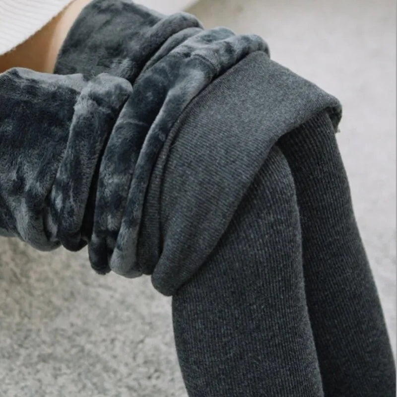 Winter Women Leggings Plus Velvet 350g Fleece Thicken High Waist Pantyhose Solid Vertical Striped Elastic Warm Tights