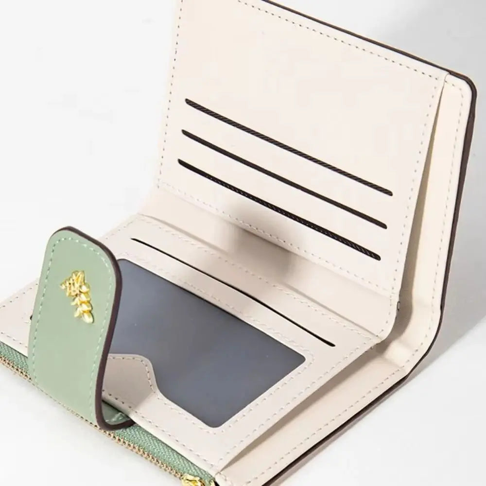 Fashion PU Leather Women Short Wallet Zipper Hasp Small Flowers Card Holder Slim Small Wallet Multi-Cards Coin Purse For Girl