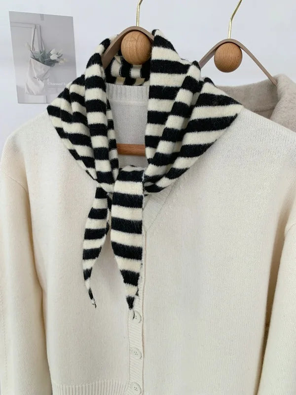 New Women Wool Scarf Shawl Winter Warm Soft Knitted Striped Triangle Fashion Brand Bandana Lady Wool Scarves