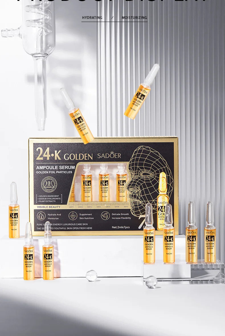 7pcs/Kit SADOER Ampoule Vitamin C 24K Gold Hyaluronic Acid Serum Anti Wrinkle Moisturizing Whitenting Hydrating Facial Essence