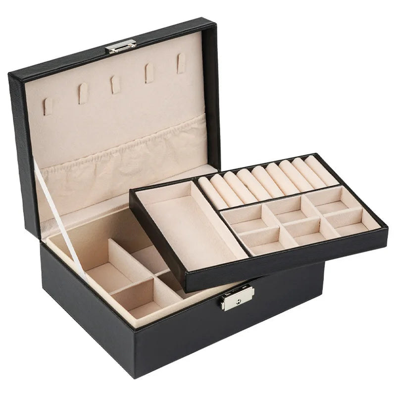 VANSIHO Großvolumige, umweltfreundliche PU-Leder-Schmuckschatulle mit doppelter Schicht und tragbare Aufbewahrungsbox für Make-up-Accessoires für Damen