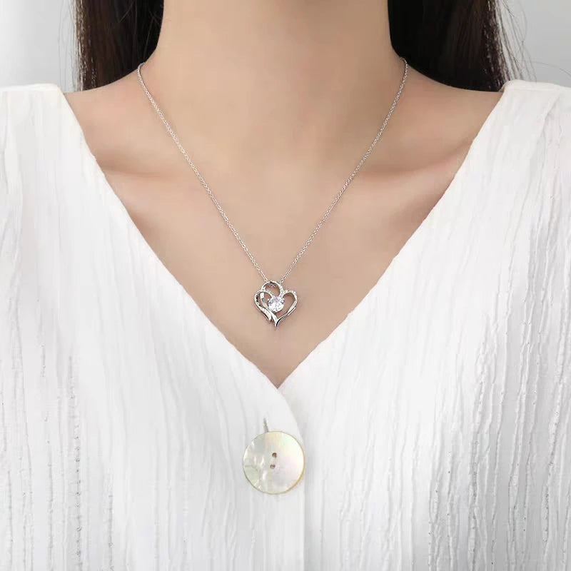 925er Sterling Silber Herz-zu-Herz-Anhänger-Halsketten für Frauen Mädchen Luxus Lila Blau Zirkon Liebe Damenschmuck Dropshipping