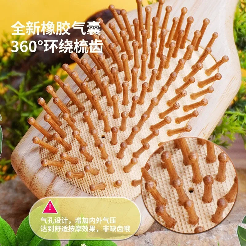 Natural Bamboo Hair Brush Comb Paddle Improve Hair Growth Anti-Static No Hair Tangle Comb Air Cushion Combs For Scalp Massage