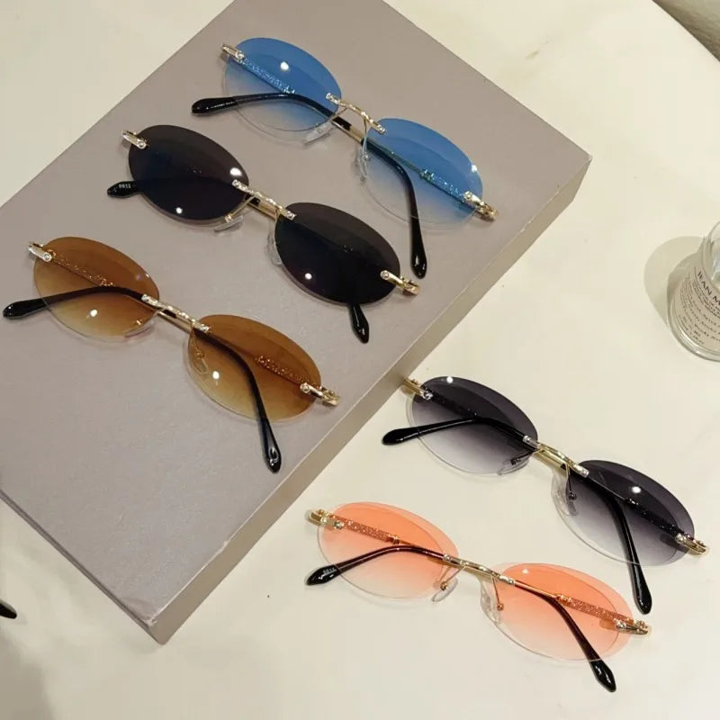 KAMMPT Rimless Oval Sunglasses 2025 Men New Fashion Gradient Outdoor Casual Shades Women Trendy Brand Design Decor Sun Glasses