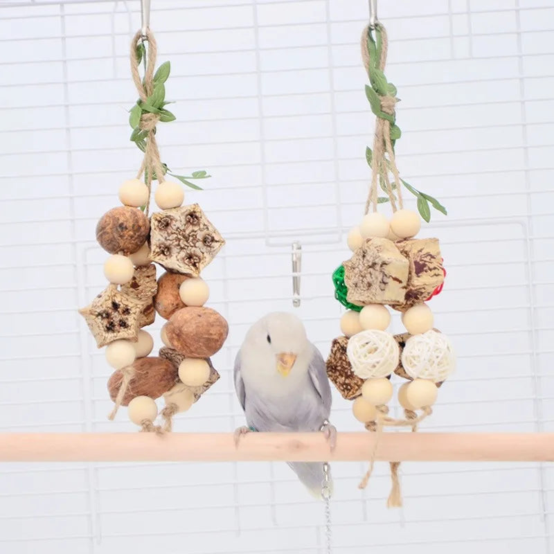 1PC Random Color Wood Hanging Parrot Chewing Swing Toy for Pet Bird Conure Parakeet Cockatiel Lovebird Birdcage Hanging Bite Toy