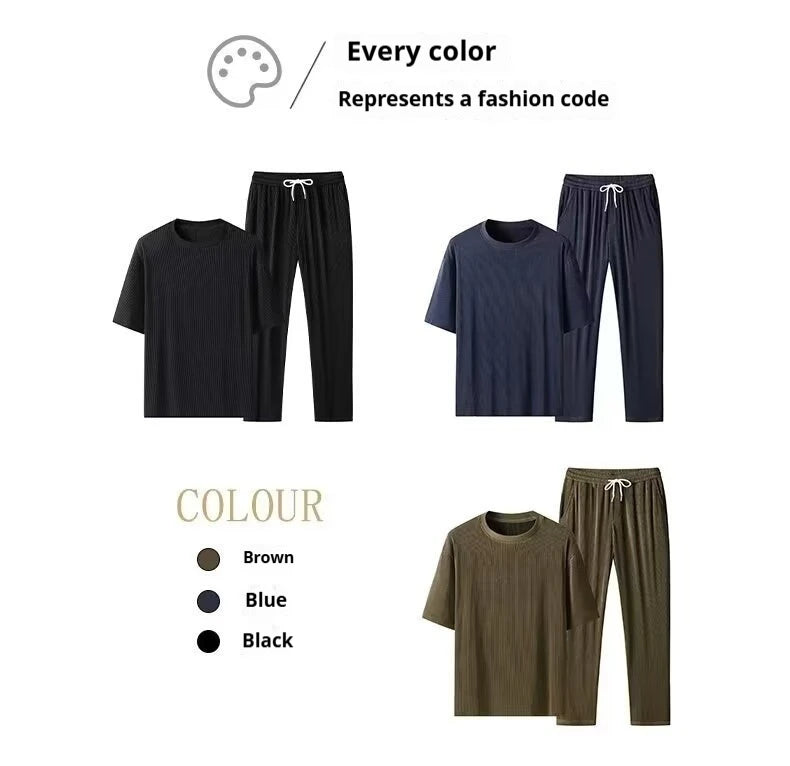 2025 Japanese Style New Korean Minimalist Men's Casual T-shirt and Pants High-quality Street Wear Two-piece Suit