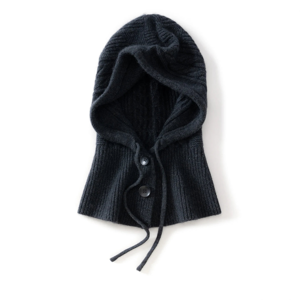 Pasamontañas de cachemira 100 % de calidad para mujer, bufanda cálida tipo anillo, gorro, a prueba de viento, con capucha, cuello con botones, gorro de punto