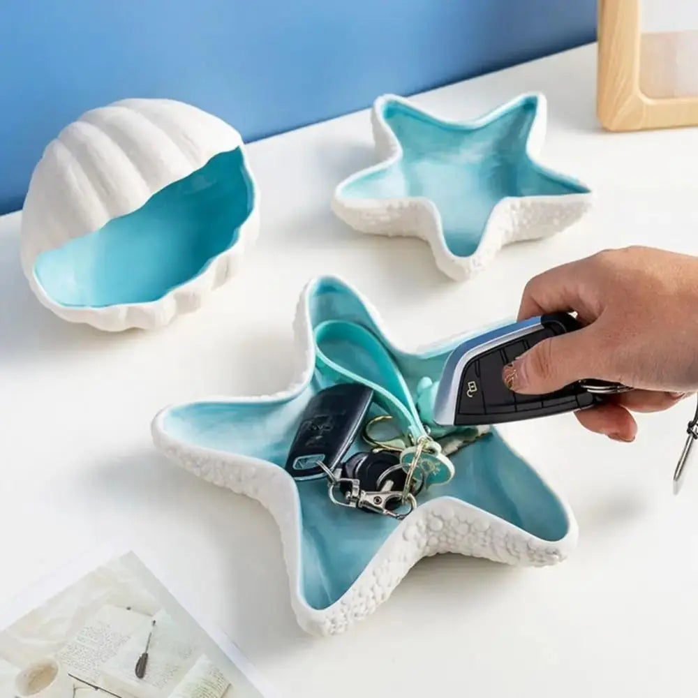 1 Pc Ceramic Starfish Shell Storage Tray Jewelry Display Tray Conch Storage Plate Earrings Ring Box Crafts Decoration