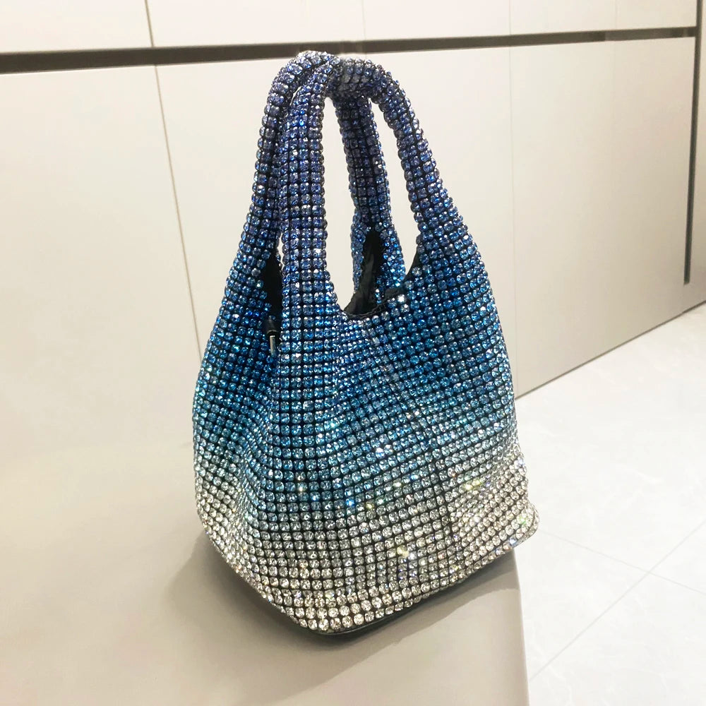 Shiny Crystal Clutch purse bucket Shoulder bag rhinestone Handmade purses and handbags luxury Designer Evening clutch Bag Purse