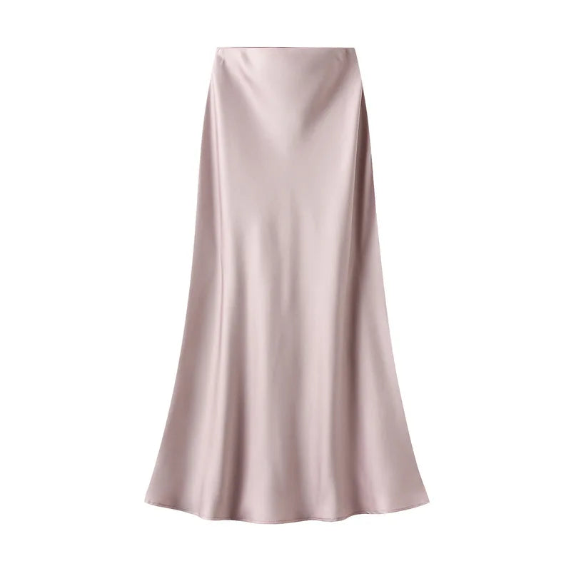 Woman 2025 Satin Skirt Women High Waist Long Skirts for Women Summer Black Midi Skirt Office Elegant Women's Skirts LSK9836