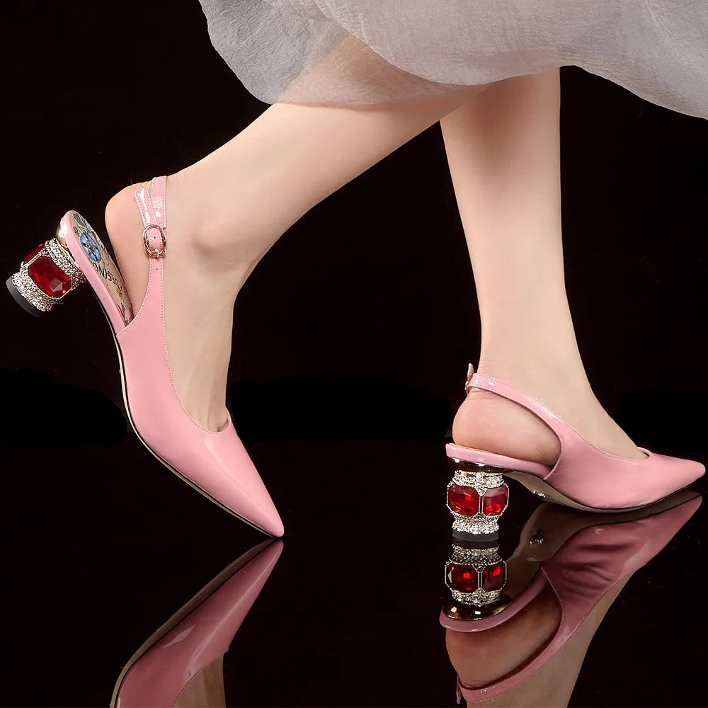 【JOCHEBED HU】2025 Newest Spring Summer Shoes Woman Sexy Brand Genuine Leather Shallow Pumps Pointed-Toes Strange Style  33-46