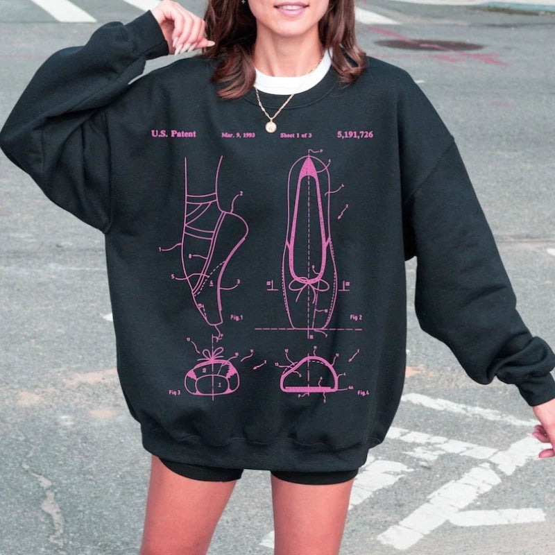 Pointe shoe patent sweatshirt ballet retro aesthetic ballerina apparel on gift pointe dancer clothing barre warm up Pullover