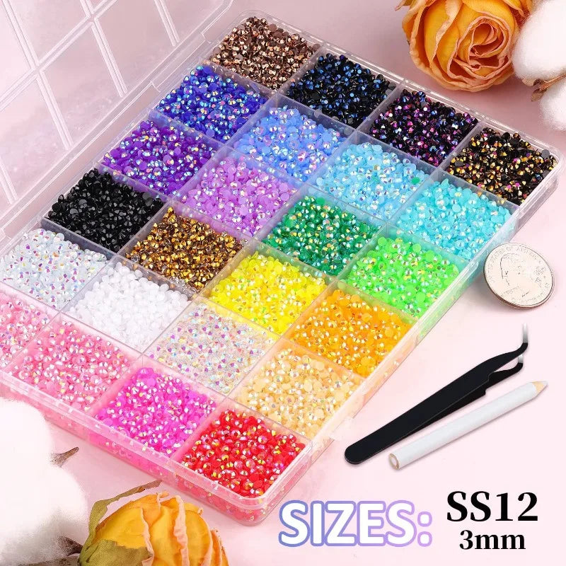 Minimalist Shiny Half-round Rhinestone Nail Art Accessories 3mm Flat-back Resin Nail Rhinestones, DIY Nail Craft Decorations