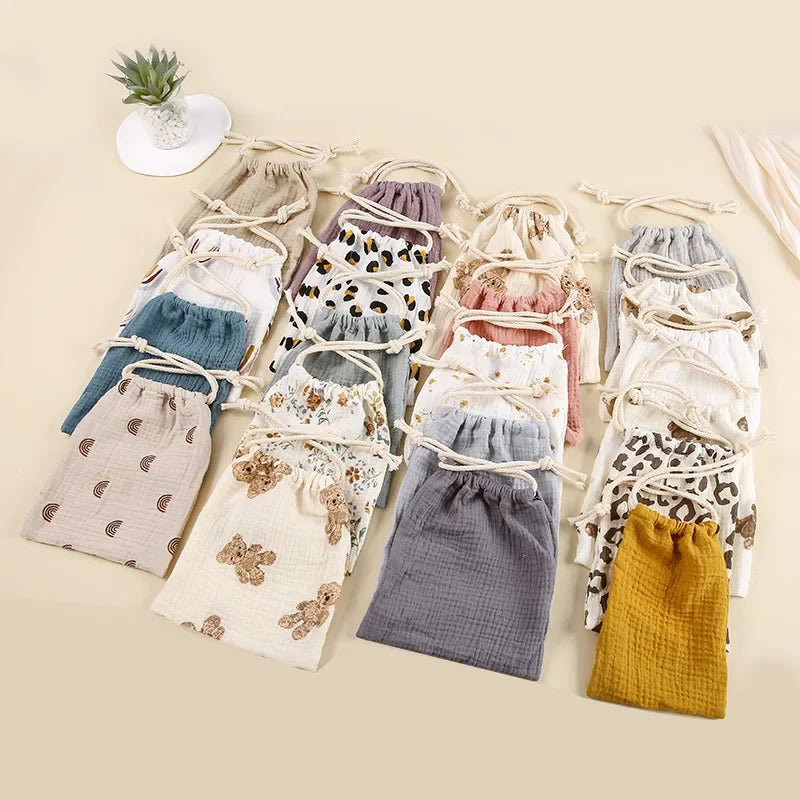 Natural Cotton Mommy Storage Bags Outdoor Baby Diaper Carrier Cute Sunshine Rainbow Printing Drawstring Pouches 27x25cm