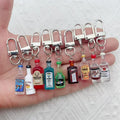 9pcs resin beer bottle shaped keychains - Colorful mini bottle shape with metal buckle, women's party gift novelty and creativit