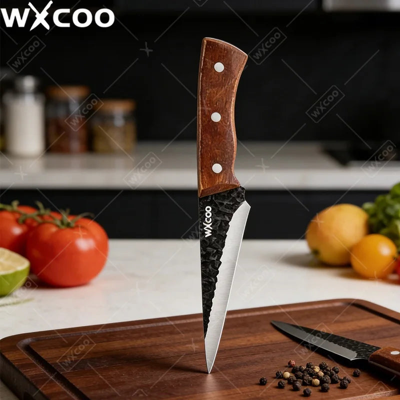 WXCOO Flexible Kitchen Knife Professional Forged Boning Knife Fish Filleting Knife with Sheath Chef Wood Handle Kitchen Supplies