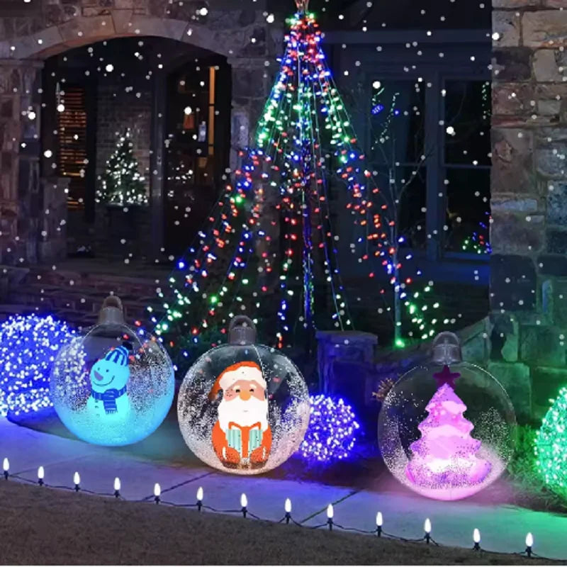Aufblasbarer transparenter leuchtender PVC-Weihnachtsball, 24 Zoll, dekoriert, Weihnachtsbaum-Atmosphäre, für Innenhof