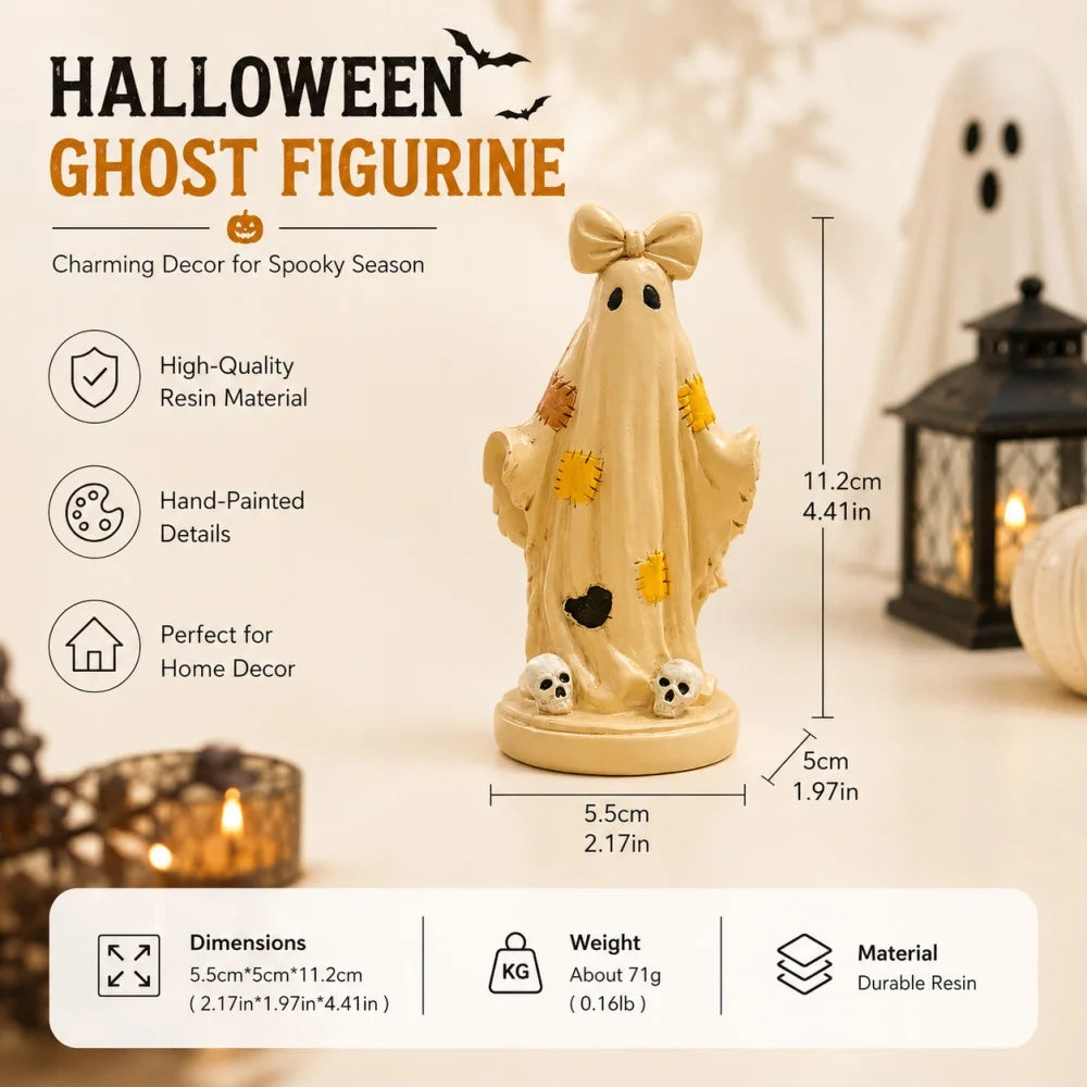 Halloween Pumpkin Man Ornament, Resin Trendy Collectible Figurine, Patchwork Ghost Desktop Decor for Home Holiday Party Decor