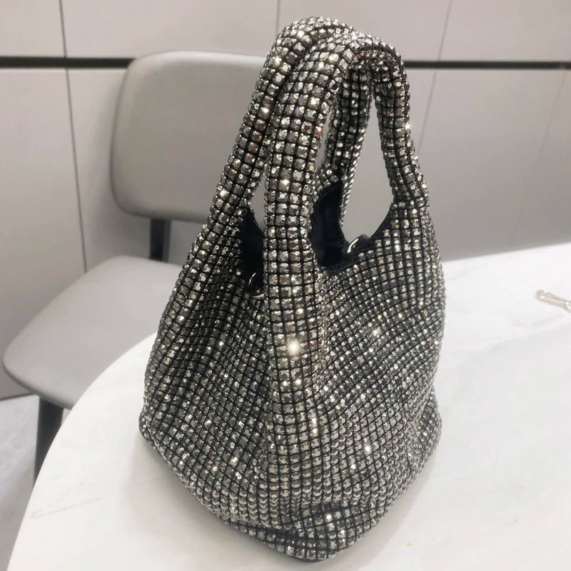Shiny Crystal Clutch purse bucket Shoulder bag rhinestone Handmade purses and handbags luxury Designer Evening clutch Bag Purse