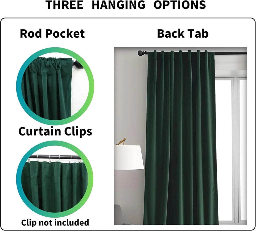 Dark Green Velvet Curtains 84 inches Long 1 Panel, Luxury 85% Blackout Curtains for Bedroom Living Room Rod Pocket