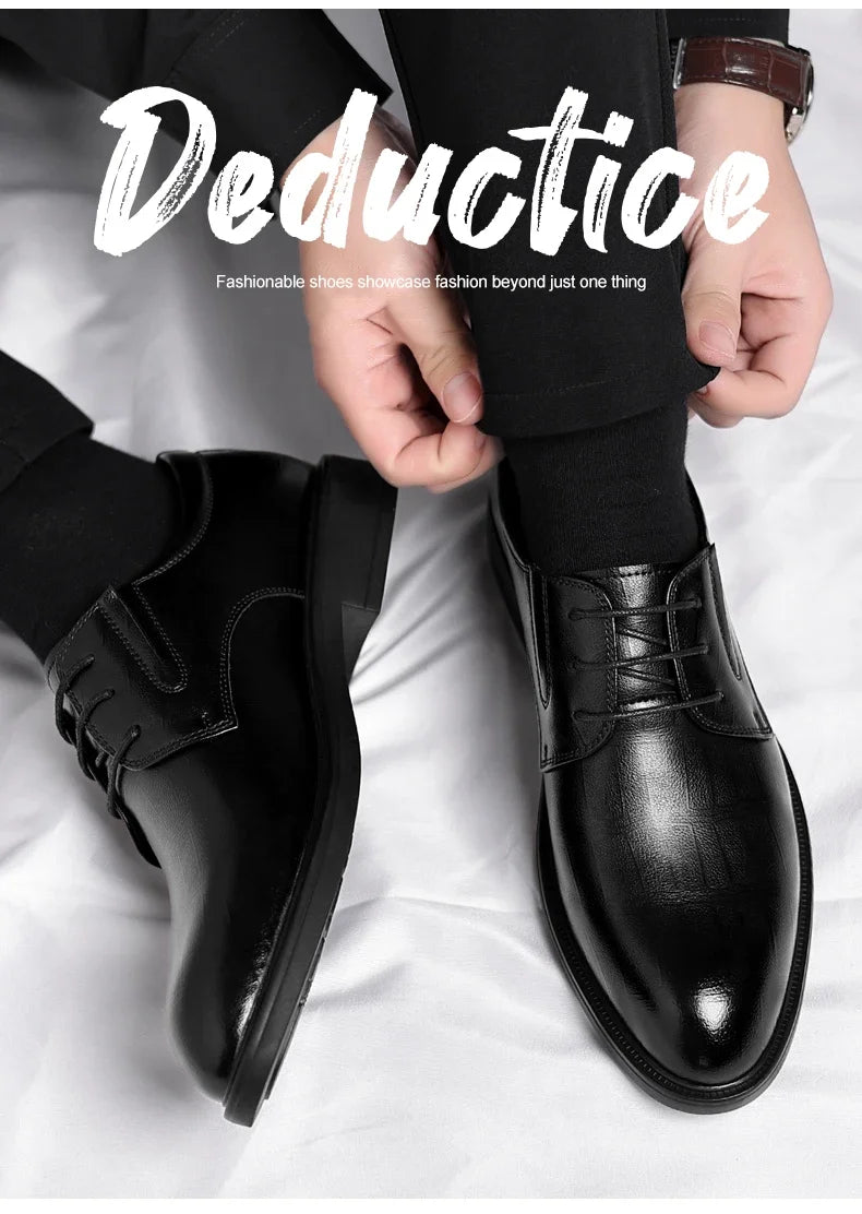3/6/8 CM Elevator Shoes Men Dress Shoes Black Soft Leather Men Heighten Formal 1 Casual Business Men Oxfords Suit 2
