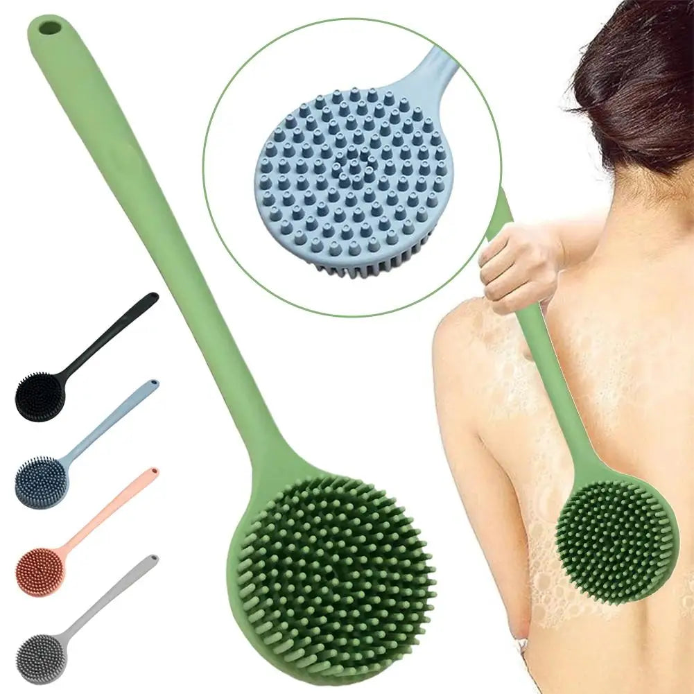 Long-handled Bath Brush Non-Slip Exfoliation Silicone Scrubber Double-Sided Scrub Body Cleaning Tool