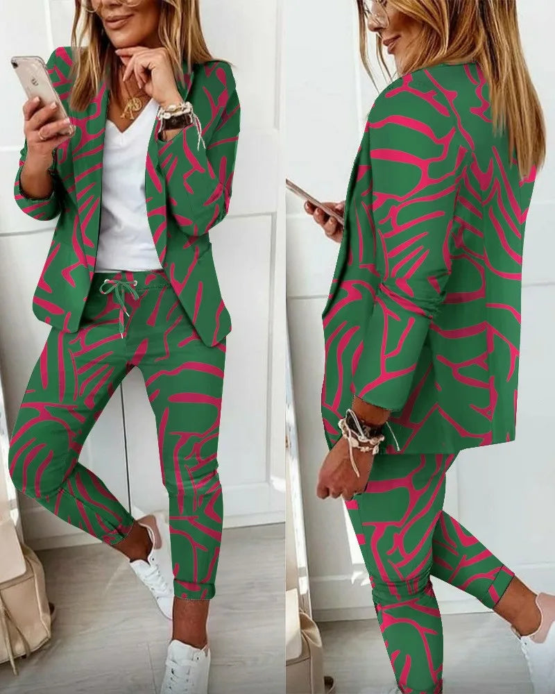 Traje de oficina formal de dos piezas para mujer 2026, conjunto de blazer y pantalón ajustado con bolsillo, solapa, conjuntos de oficina para mujer, chándal de 2 piezas