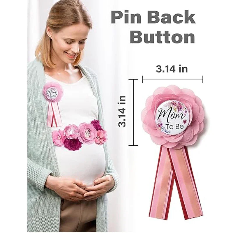 Flower Sash Set – Baby Shower Mom to Be, Daddy to Be, Ansteckblume – Blumenband für Umstandskleid, Foto-Requisiten حزام  Пояс Cinturón